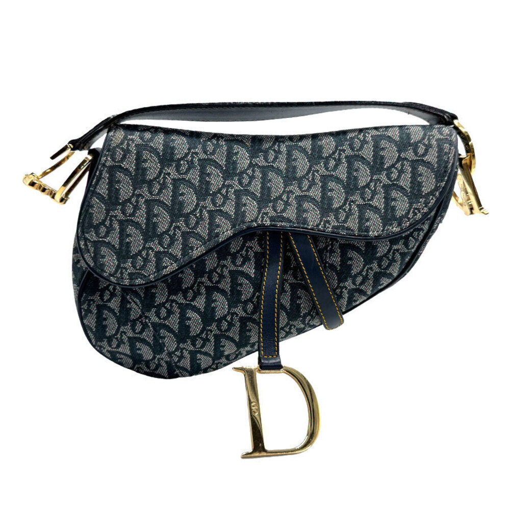 Christian Dior Handbag Oblique Saddle Bag Canvas Navy Blue